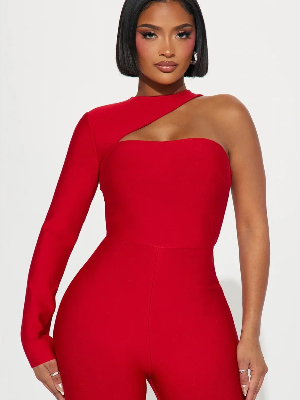 Fashion Nova Red Asymmetric One-Sleeve Jumpsuit - Picture 2 of 3